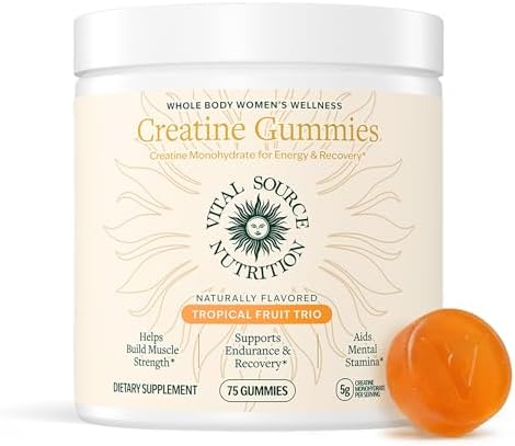 Creatine Gummies Tropical Trio, Vital Source Nutrition, frasco de gomitas de creatina monohidratada sabor tropical