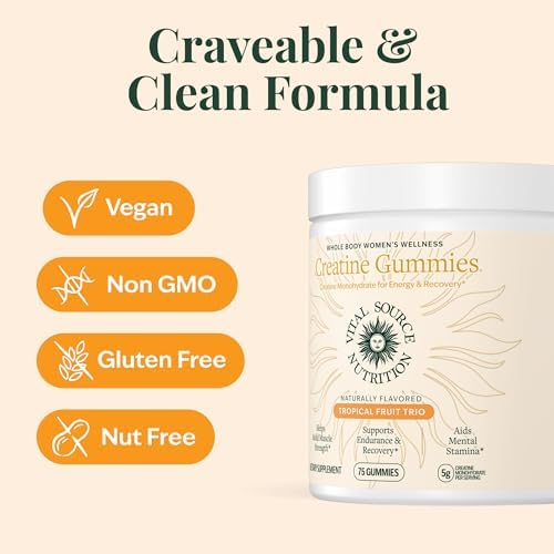 Creatine Gummies Tropical Trio, detalle del empaque y etiqueta