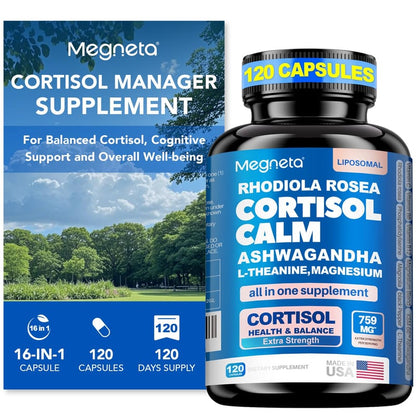 Cortisol Calm Megneta, suplemento con Rhodiola Rosea, Ashwagandha y L-Theanine, Tu Tienda Guate