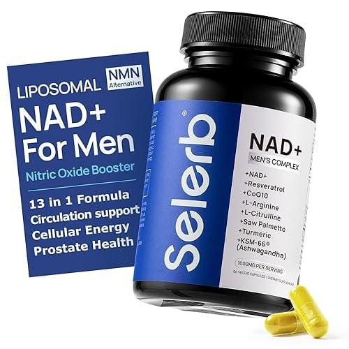 Selerb NAD+ for Men, caja y frasco del producto, fórmula liposomal NAD+ para hombres
